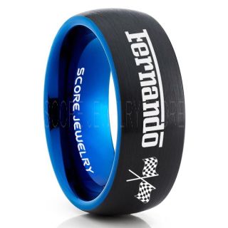 Auto Racing Ring, Ferrari Ring, Personalize with Custom Name, Racing Ring, Racing Wedding Band, Auto Racing Wedding Ring, Black Tungsten Band, Black Wedding Ring