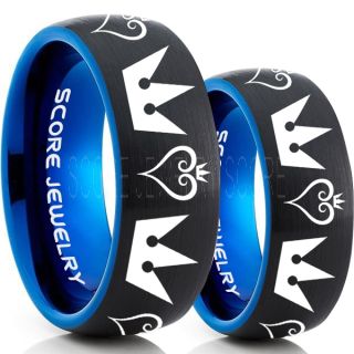 Kingdom Hearts Rings, 2 Piece Couple Kingdom Hearts Rings, Kingdom Hearts Jewelry, Kingdom Hearts Wedding Rings, Kingdom Hearts Wedding Bands, Kingdom Hearts Black Rings, Black Tungsten Wedding Bands