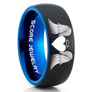 Angel Wings Ring, Halo Ring, Angel Ring, Angel Wings Jewelry, Angel Wings Wedding Ring, Black Tungsten Band, Black Wedding Ring, Angel Wedding Ring