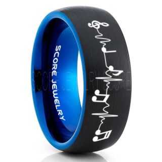 Music Ring, Music Heartbeat Ring, Music Sheet Ring, Music Jewelry, Piano Ring, Black Tungsten Ring, Black Ring, Black Wedding Band, Treble Clef Note Ring, Music Notes Ring