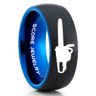 Chainsaw Ring, Chain Saw Ring, Power Tools Ring, Black Tungsten Band, Black Tungsten Ring