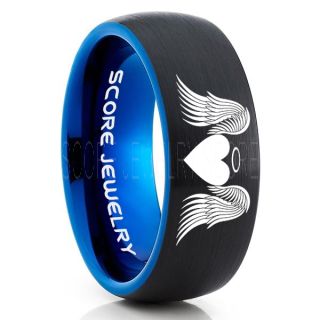 Angel Wings Ring, Halo Ring, Angel Ring, Angel Wings Jewelry, Angel Wings Wedding Ring, Black Tungsten Band, Black Wedding Ring, Angel Wedding Ring