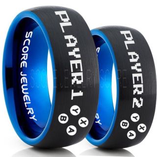 Gamer Rings, Couple Ring Set, Player 1 Player 2 Rings, Controller Rings, Black Gamer Wedding Rings, Black Tungsten Gamer Wedding Bands, Black Tungsten Rings, Black Wedding Bands, Gamer Jewelry
