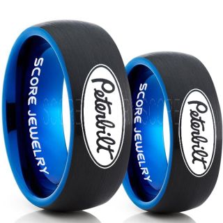 Peterbilt Rings, Peterbilt Jewelry, 2 Piece Couple Set Black Tungsten Rings, Trucker Rings, Truck Driver Rings, Driver Rings, Black Tungsten Wedding Bands