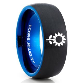 Sunflower Ring, Sunflower Jewelry, Sunflower Wedding Ring, Sunflower Wedding Band, Black Tungsten Ring, Black Wedding Band, Black Wedding Ring
