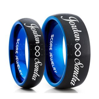 Infinity Couple Rings, Matching Couple Wedding Rings Set, Couple Wedding Rings, CUSTOMIZE YOUR NAMES Wedding Bands, Always and Forever Jewelry, Black Tungsten Wedding Ring, Black Tungsten Rings