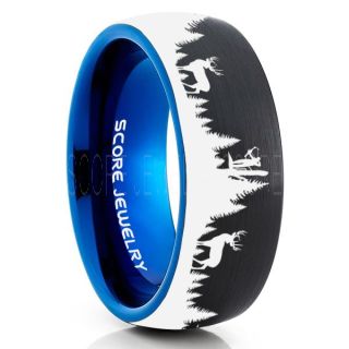 Deer Hunting Ring, Elk Hunting Ring, Deer Hunting Tungsten Ring, Crossbow Deer Hunting Ring, Crossbow Deer Ring, Elk in Forest Scene Ring, Deer Jewelry, Black Tungsten Wedding Band