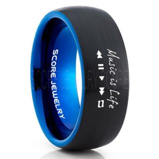 Music is Life Ring, Music Wedding Ring, Music Wedding Band, Music Ring, Music is Life Jewelry, Music Black Tungsten Ring, Black Wedding Band, Black Tungsten Wedding Band