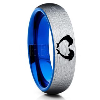 Dolphins Ring, Dolphin Heart Ring, Dolphin Wedding Ring, Dolphin Wedding Band, Marine Life Ring, Bottlenose Dolphins Ring, Silver Tungsten Ring, Silver Wedding Band, Ocean Life Wedding Band