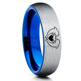 Dolphins Ring, Dolphin Heart Ring, Dolphin Wedding Ring, Dolphin Wedding Band, Marine Life Ring, Bottlenose Dolphins Ring, Silver Tungsten Ring, Silver Wedding Band, Ocean Life Wedding Band