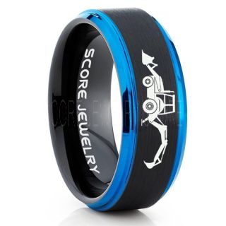 Backhoe Ring, Excavator Ring, Tractor Ring, Construction Machinery Ring, Backhoe Jewelry, Excavation Machinery Ring, Bulldozer Ring, Black Tungsten Wedding Ring, Black Tungsten Ring
