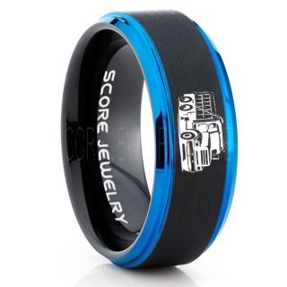 Dump Truck Ring, Truck Driver Ring, Trucker Ring, Black Tungsten Ring, Trucker Jewelry, Truck Driver Wedding Band, Black Tungsten Band, Black Wedding Ring