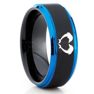 Dolphins Ring, Dolphin Heart Ring, Dolphin Wedding Ring, Dolphin Wedding Band, Marine Life Ring, Bottlenose Dolphins Ring, Black Tungsten Ring, Black Wedding Band, Ocean Life Wedding Band