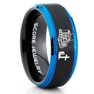 Truck Driver Ring, Trucker Ring, Praying Cowboy Ring, Black Tungsten Ring, Trucker Jewelry, Truck Driver Wedding Band, Black Tungsten Band, Black Wedding Ring