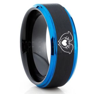 Dolphins Ring, Dolphin Heart Ring, Dolphin Wedding Ring, Dolphin Wedding Band, Marine Life Ring, Bottlenose Dolphins Ring, Black Tungsten Ring, Black Wedding Band, Ocean Life Wedding Band