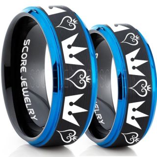 Kingdom Hearts Rings, 2 Piece Couple Kingdom Hearts Rings, Kingdom Hearts Jewelry, Kingdom Hearts Wedding Rings, Kingdom Hearts Wedding Bands, Kingdom Hearts Black Rings, Black Tungsten Wedding Bands