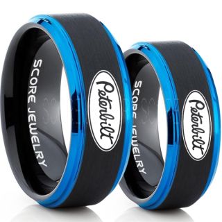 Peterbilt Rings, Peterbilt Jewelry, 2 Piece Couple Set Black Tungsten Rings, Trucker Rings, Truck Driver Rings, Driver Rings, Black Tungsten Wedding Bands
