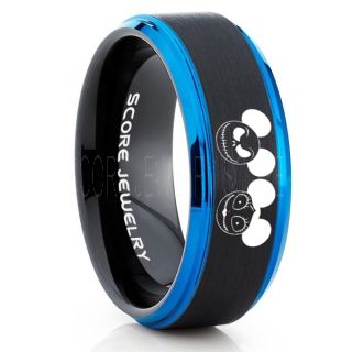 Jack and Sally Ring, Jack and Sally Mickey Ears Wedding Band, Black Tungsten Ring, Black Tungsten Wedding Band, Jack and Sally Wedding Ring