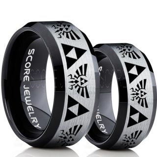 Zelda Ring, Gamer Ring, 2 Piece Couple Set Legend of Zelda Rings, Zelda Wedding Rings, Zelda Wedding Bands, Silver Tungsten Rings, Silver Wedding Bands