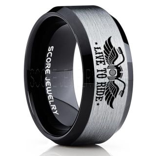 Live To Ride Ring, Live To Ride Wedding Ring, Motorcycle Ring, Live To Ride Wedding Band, Live To Ride Jewelry, Biker Ring, Biker Tungsten Wedding Ring, Silver Tungsten Rings