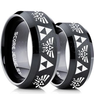 Zelda Ring, Gamer Ring, 2 Piece Couple Set Legend of Zelda Rings, Zelda Wedding Rings, Zelda Wedding Bands, Black Tungsten Rings, Black Wedding Bands