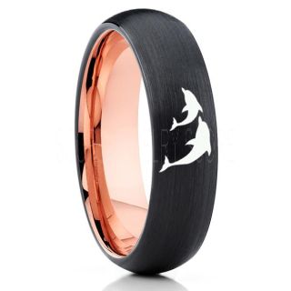 Dolphins Ring, Dolphin Heart Ring, Dolphin Wedding Ring, Dolphin Wedding Band, Marine Life Ring, Bottlenose Dolphins Ring, Black Tungsten Ring, Black Wedding Band, Ocean Life Wedding Band