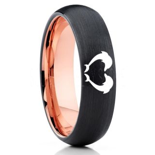 Dolphins Ring, Dolphin Heart Ring, Dolphin Wedding Ring, Dolphin Wedding Band, Marine Life Ring, Bottlenose Dolphins Ring, Black Tungsten Ring, Black Wedding Band, Ocean Life Wedding Band