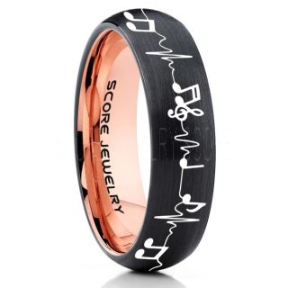 Music Ring, Music Heartbeat Ring, Music Sheet Ring, Music Jewelry, Piano Ring, Black Tungsten Ring, Black Ring, Black Wedding Band, Treble Clef Note Ring, Music Notes Ring