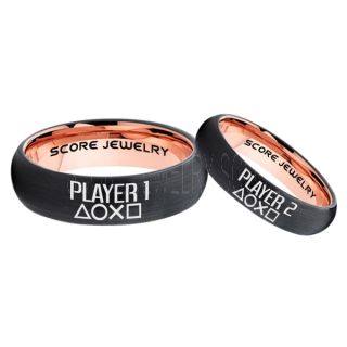 Player 1 Player 2 Rings, Gamer Rings, Black Tungsten Rings, Black Wedding Bands, Couple Ring Set Gamer Rings, Black Tungsten Bands