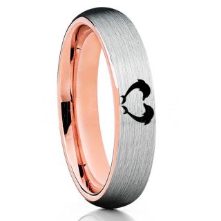 Dolphins Ring, Dolphin Heart Ring, Dolphin Wedding Ring, Dolphin Wedding Band, Marine Life Ring, Bottlenose Dolphins Ring, Silver Tungsten Ring, Silver Wedding Band, Ocean Life Wedding Band
