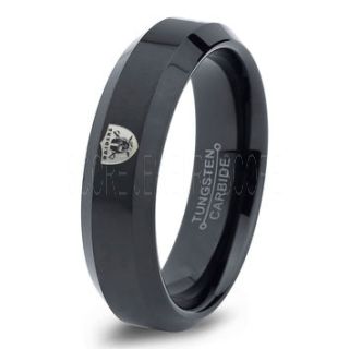 Black Tungsten Ring with Beveled Edge 6mm Tungsten Wedding Band Oakland Raiders Ring Oakland Raiders Wedding Band