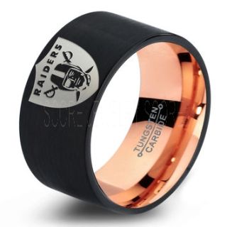 Black Tungsten Ring with Flat Edge 10mm Tungsten Wedding Band Oakland Raiders Ring Oakland Raiders Wedding Band