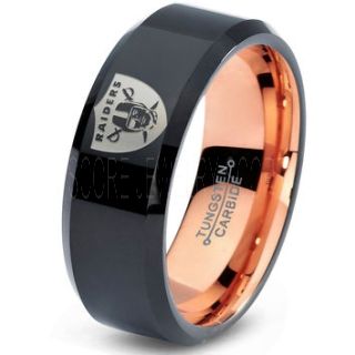 Black Tungsten Ring with Beveled Edge 8mm Tungsten Wedding Band Oakland Raiders Ring Oakland Raiders Wedding Band