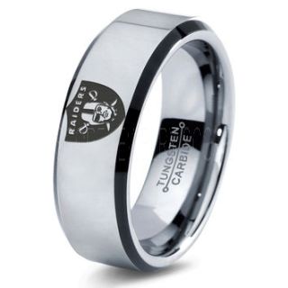Silver Tungsten Ring with Beveled Edge 8mm Tungsten Wedding Band Oakland Raiders Ring Oakland Raiders Wedding Band